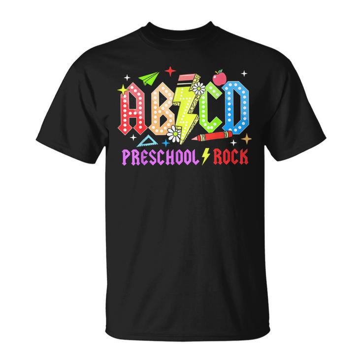 Abcd Preescolar Rocks Lápiz Rayo Maestros Rock Boys Camiseta unisex