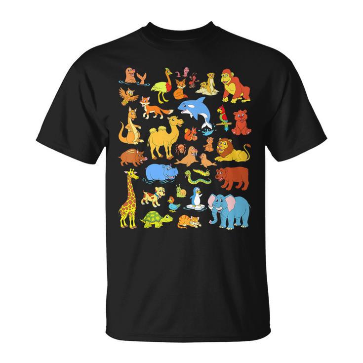 Animals Children With Many Animals T-Shirt