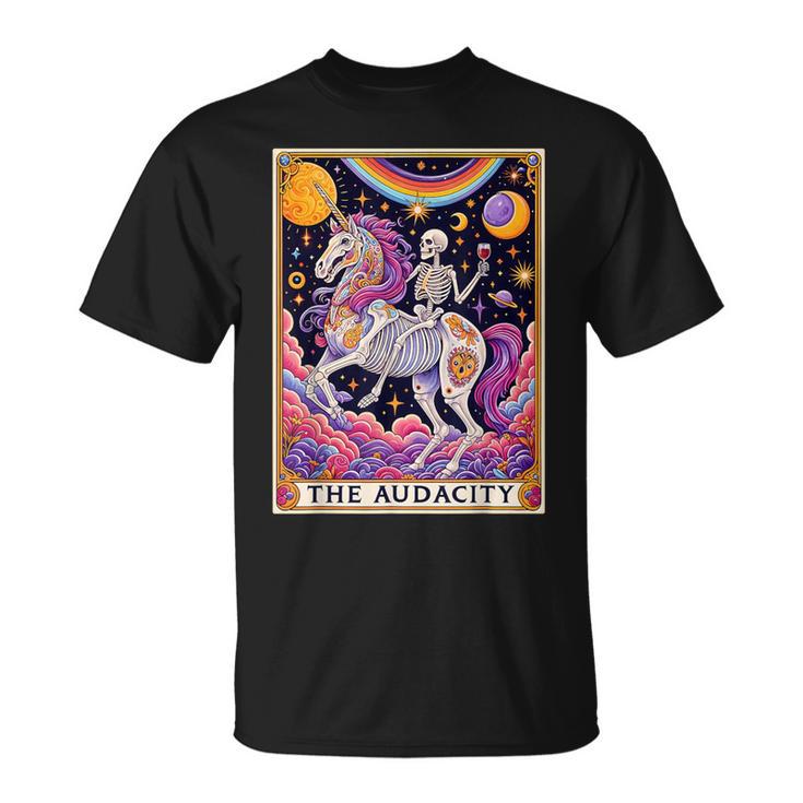 The Audacity Tarotkarte Regenbogen Skelett Einhorn Liebhaber T-Shirt