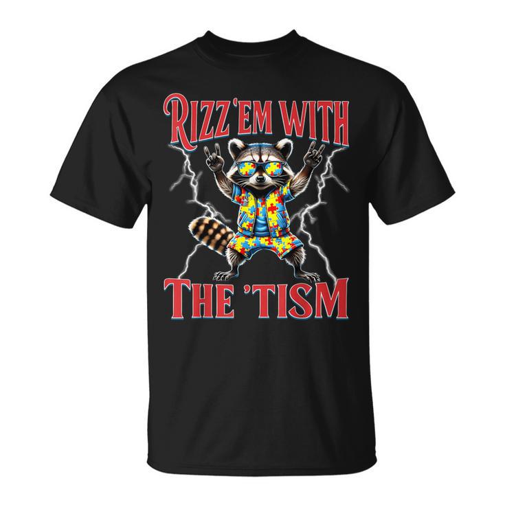 Autism Rizz Em With The Tism Meme Autistic Racoon Hand Rock T-Shirt