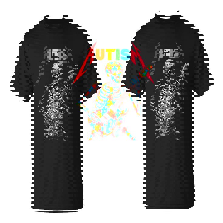 Autism Skeleton Guitar Player Rock Music Autism Awareness T-Shirt