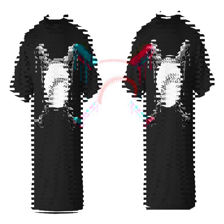 Baseball Bat Drip With Melting Ice Cream Drippy Pocket T-Shirt