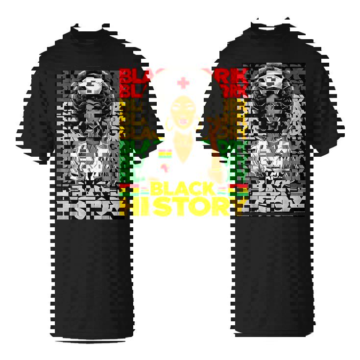 Black Woman Nurse Afro Retro Black History Month Women T-Shirt