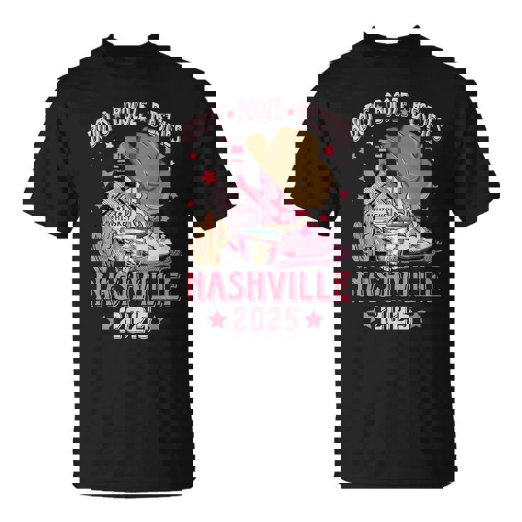 Boots Booze & Besties Nashville 2025 Girls Trip Drinking T-Shirt