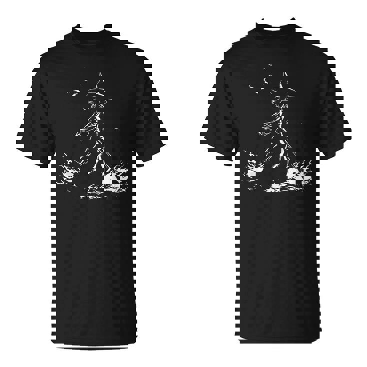 Bruja Con Escoba En El Fuego Hechizo Brujas Magia Culto A La Bruja Camiseta unisex