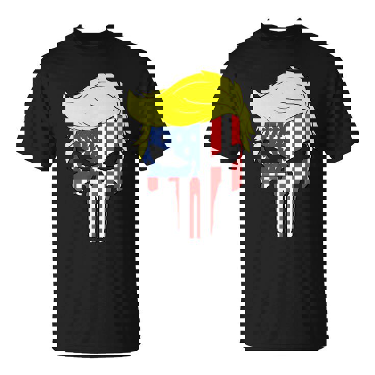 Camisa Trump Hair Skull Para El 4 De Julio Regalo Con La Bandera Estadounidense De Trump Camiseta unisex