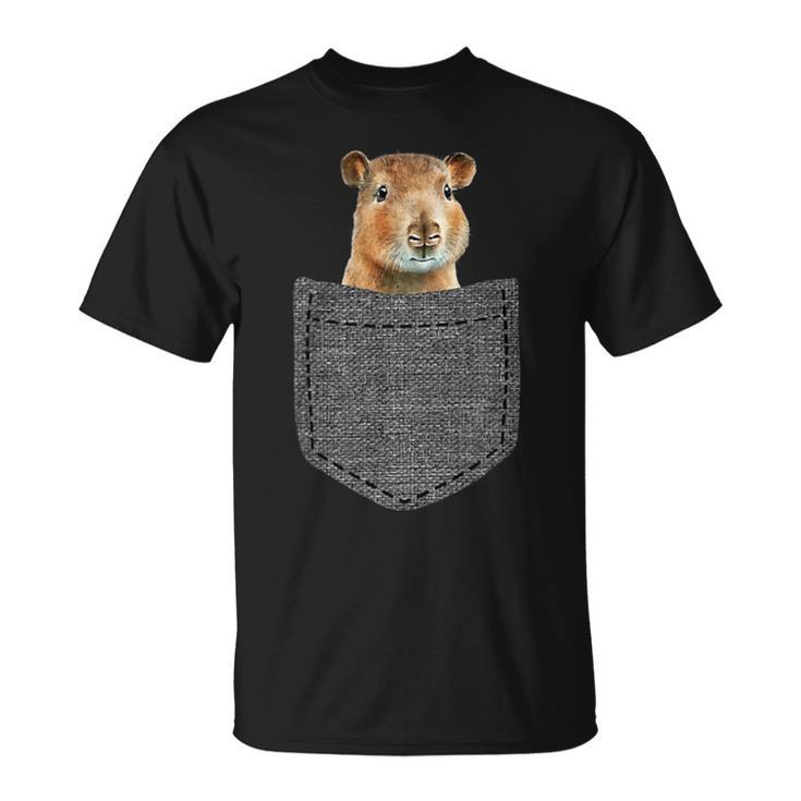 Capybara In Chest Pocket Capybara T-Shirt