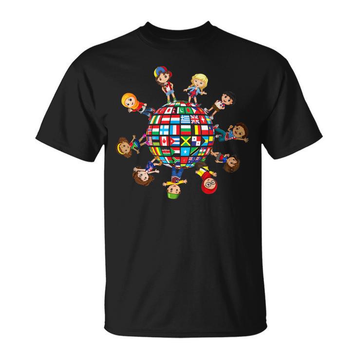 Children's From Different Countries And Nations Flags World T-Shirt