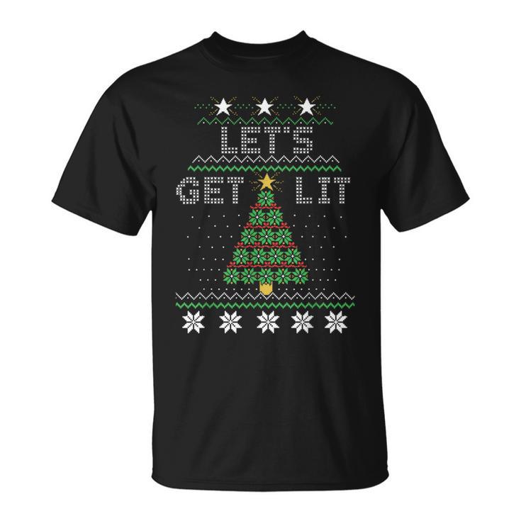 Christmas Let's Get Lit Tree Knit Ugly Sweater T-Shirt