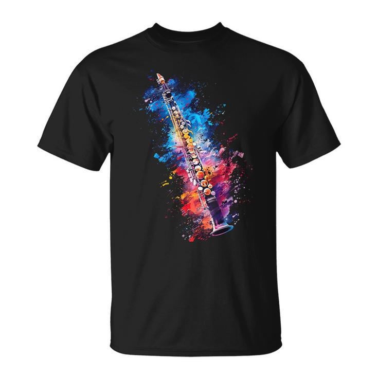 Clarinet Instrument On Colourful Painted Clarinet T-Shirt