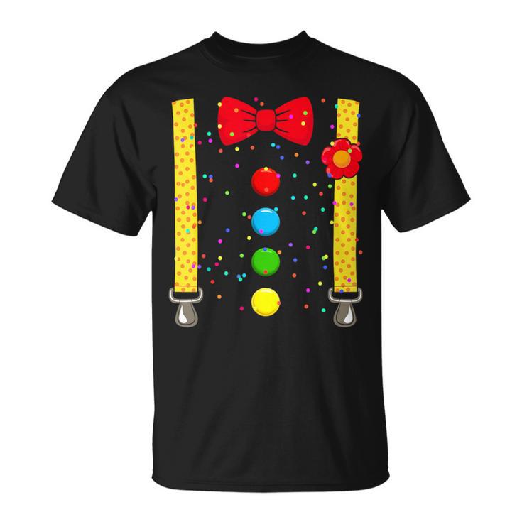 Clown Costume With Braces Confetti For Carnival Fancy Dress T-Shirt