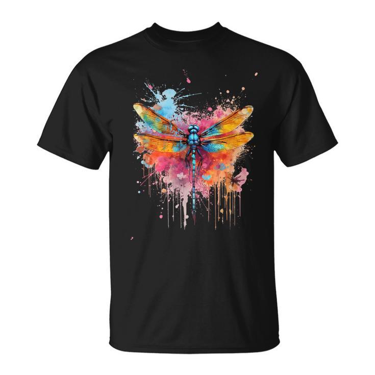 Colourful Dragonfly With Spray Effect T-Shirt