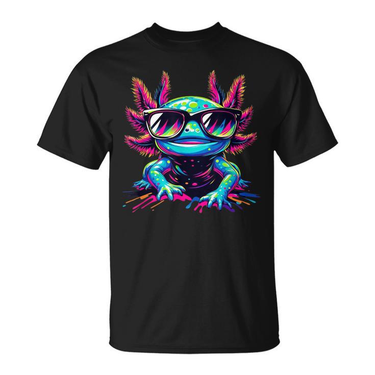 Cool Axolotl With Sunglasses Colourful Motif Axolotl T-Shirt