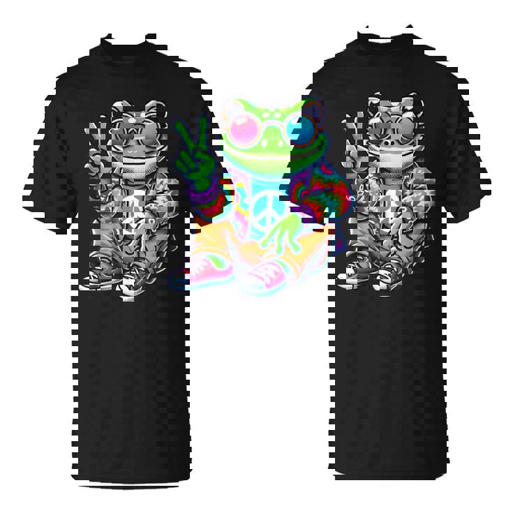 Cool Frog Peace Sign Diseño Hippie Estilo Retrointage Para Niños Camiseta unisex