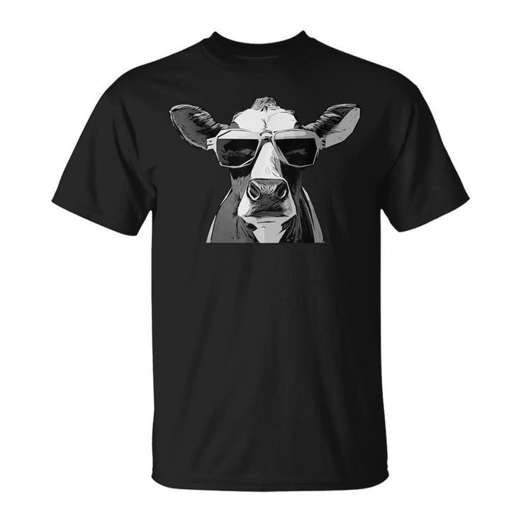 Cool Holstein Head With Sunglasses Farmer Cow Motif T-Shirt