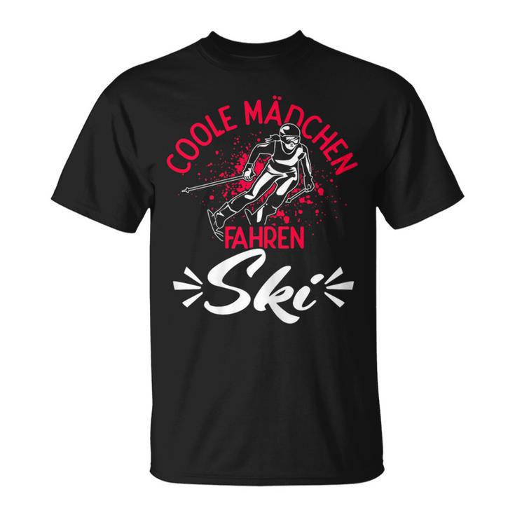 Coole Mädchen Fahren Ski Wintersport Skifahrerin Fan T-Shirt