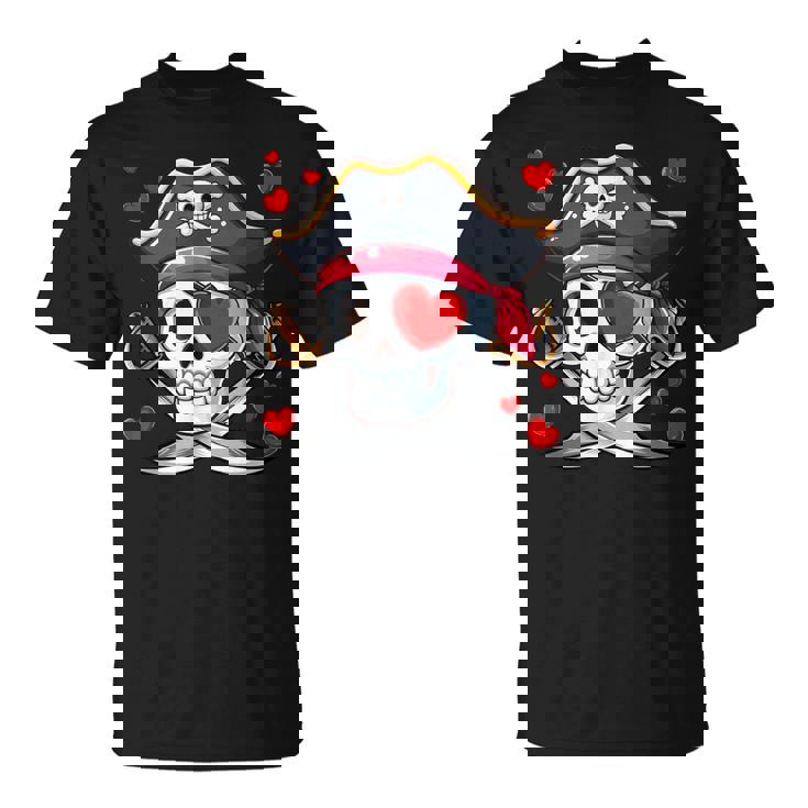 Corazones De Sanalentín Con Forma De Calavera De Pirata Lindos Corazones Familiares Y Niños Pequeños Camiseta unisex