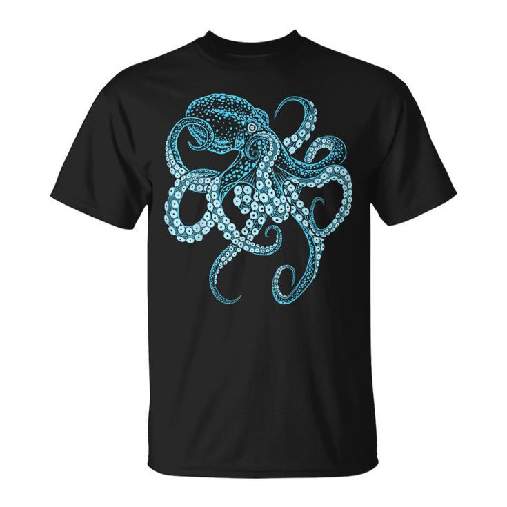 Deep Sea Blue Octopus In Combat Posture T-Shirt