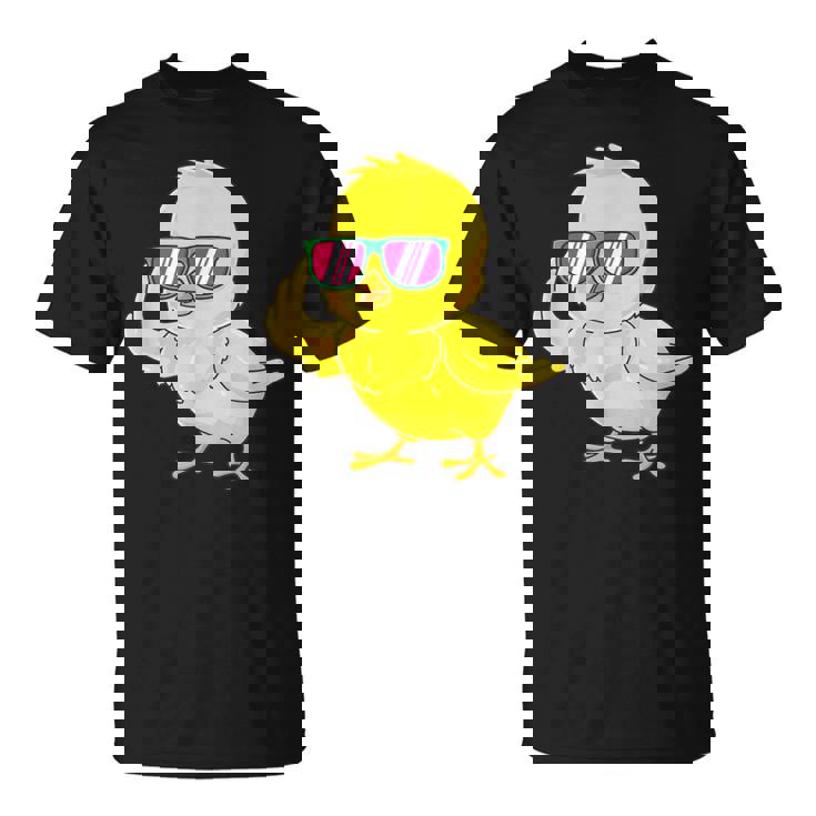 Diseño De Pollito Con Gafas De Sol Pollo Pollo Diversión Broma Camiseta unisex