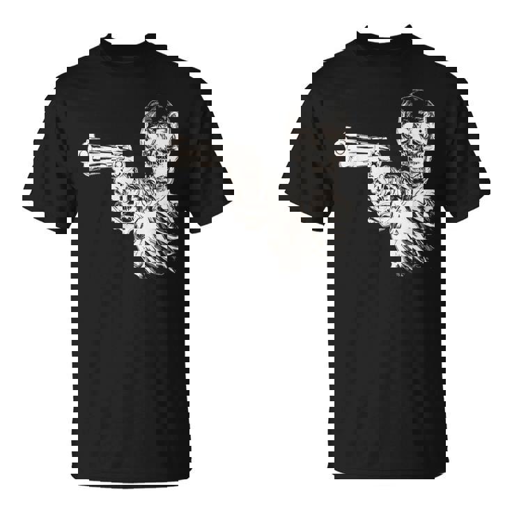 Esqueleto Fresco Con Pistola Camiseta unisex