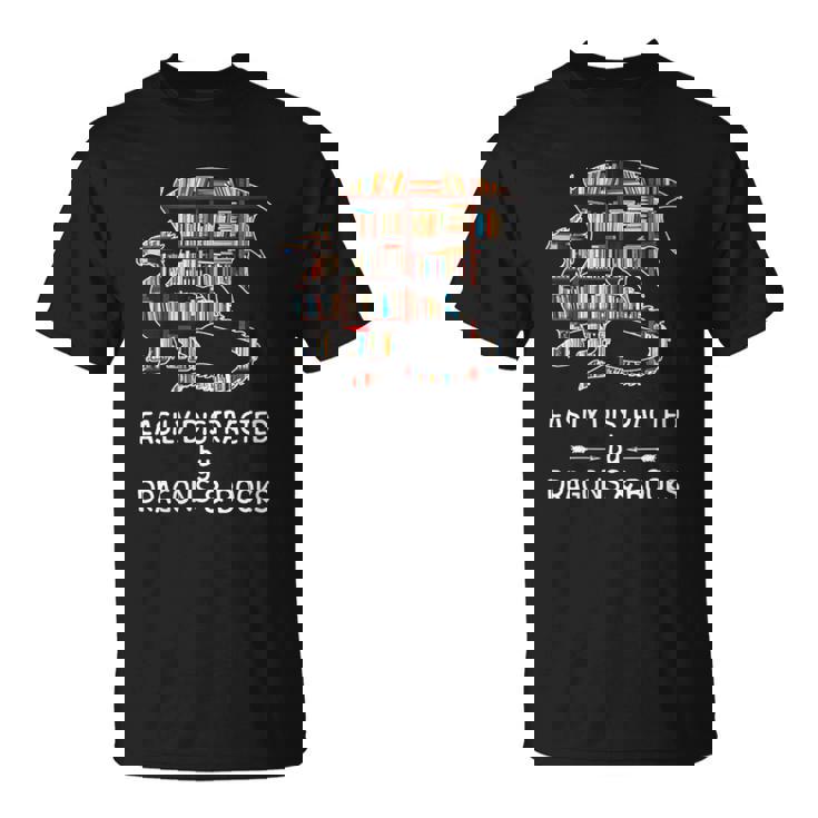Facilement Distrait Par Les Dragons Et Les Livres Cadeau Amusant T-Shirt