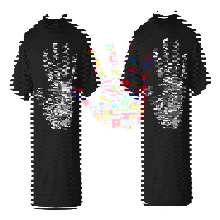 Flaggen Der Welt Handprint Travel Anti Racism T-Shirt