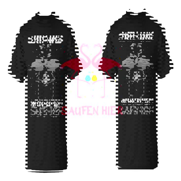 Flamingo Sorry Jungs Wir Sind Nur Zum Saufen Hier Wein Party T-Shirt
