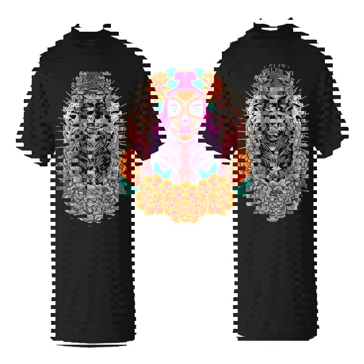 Fleurs De Crâne De La Catrina Dia De Los Muertos T-Shirt