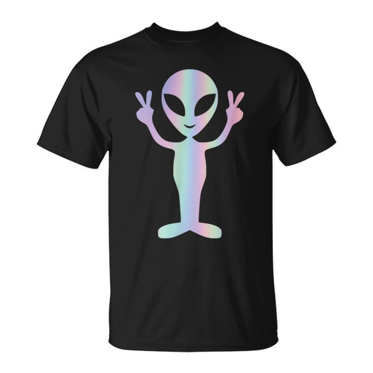 Alien Peace Sign Smiling Face Rave Music Trippy T-Shirt