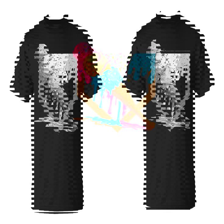 Baseball Ice Cream Dripping Baseball Home Plate Drip T-Shirt