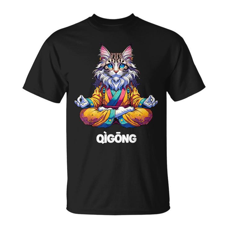 Cat Maine Coon Meditation Practice Qigong Chi Energy T-Shirt