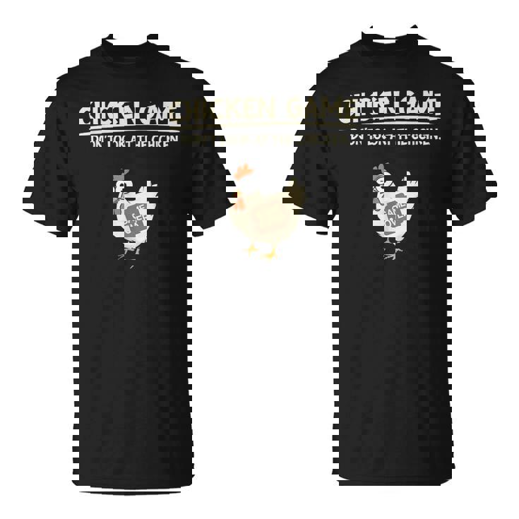 Chicken Game Ltd Divertido Diseño De Pollo Con Texto En Inglés Don't Look Niños Negro Manga De Doble Puntada Camiseta unisex
