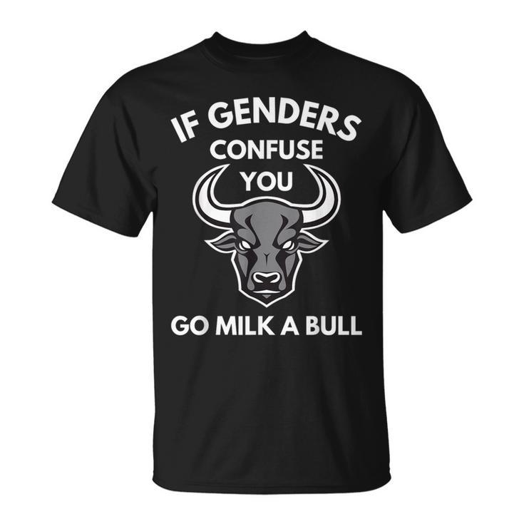 T-Shirt Uomo In 100% Cotone Con Stampa Ironica "If Genders Confuse You Go Milk A Bull" – Maglietta Divertente, Vestibilità Comoda, Manica Corta
