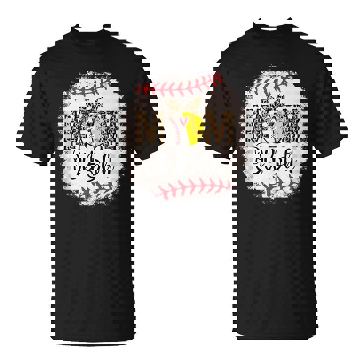 Mothers Ball Mom Of Both Baseball Softball Leopard T-Shirt