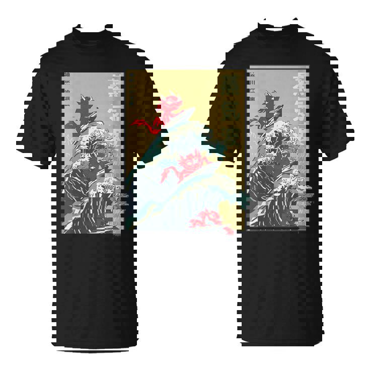 The Great Wave Off Kanagawa Coucher De Soleil Rétro Dragon Japonais T-Shirt