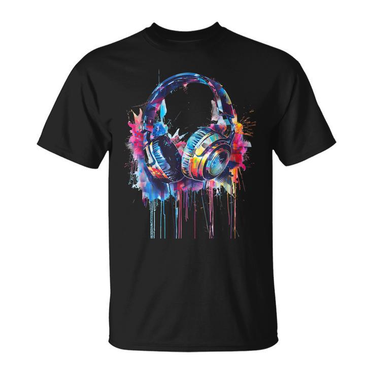 Headphones Music Dj Beatmaker Techno Splash House Music Edm T-Shirt