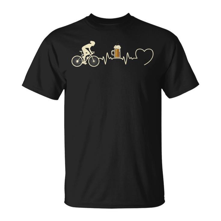 Heartbeat Bicycle Beer Humour Idea Cyclist T-Shirt