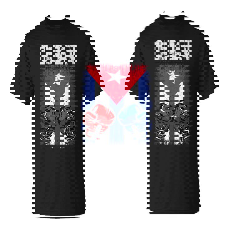 Hombre De Boxeo De Cuba Con Guantes Y Bandera Cubana Camiseta unisex