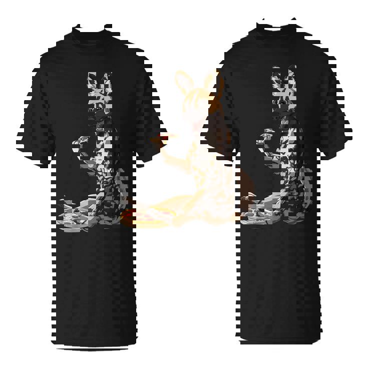 Hund Isst Pizza Afrikanischer Wildhund T-Shirt