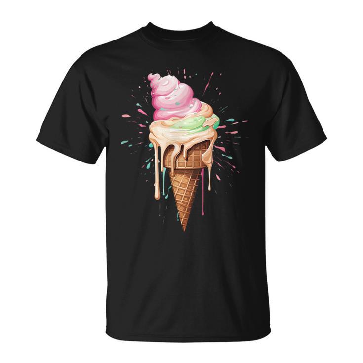 Ice Cream Melting Ice Cream Cone In Pastel Colours T-Shirt