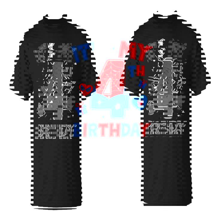 It's My 4Th Birthday Spider Boy Birthday Theme Party T-Shirt