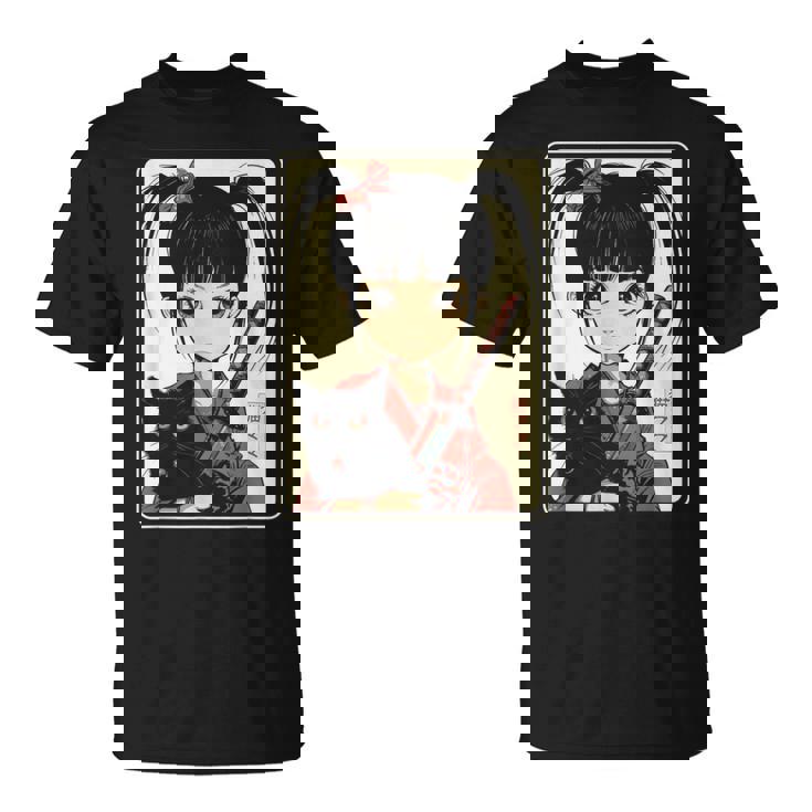 Japanese Gothic Kawaii Anime Samurai Cat Mom Woman Girls T-Shirt