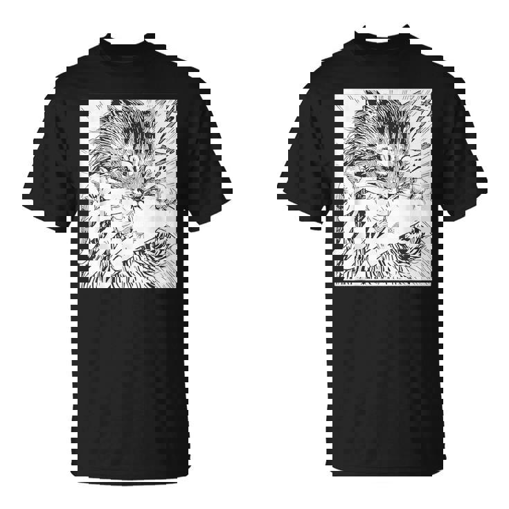 Japanese Horror Anime Cat Bite Crazy Cool Graphic T-Shirt