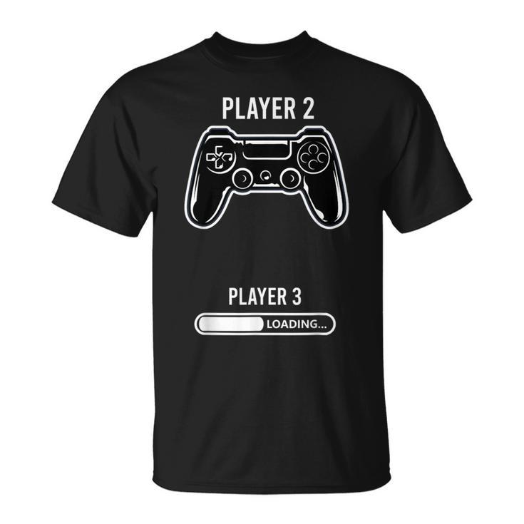 Jugador 2 Anuncio Embarazo Pareja Camiseta unisex