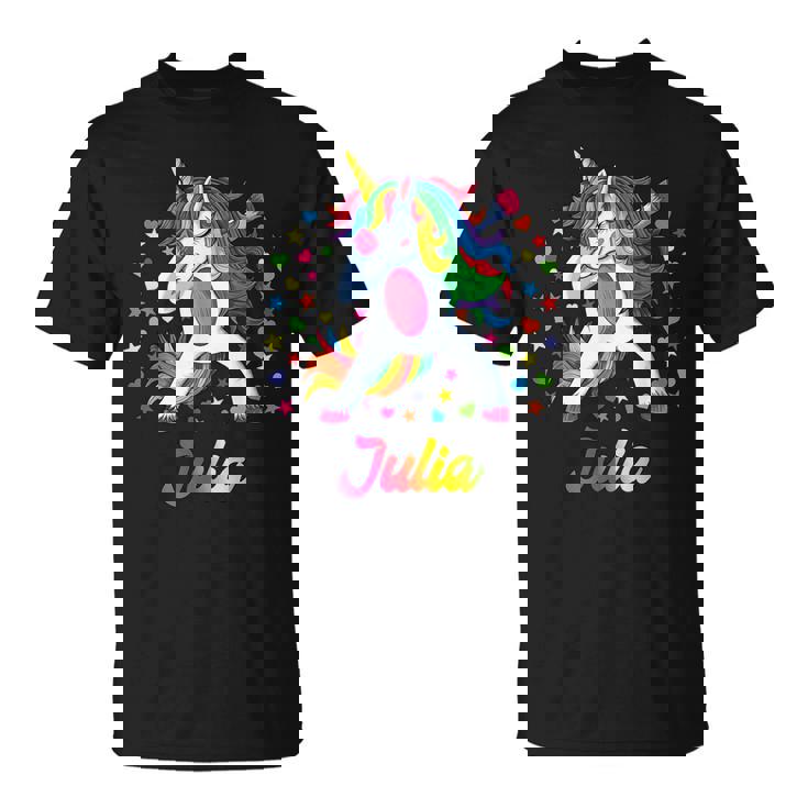 Julia Nombre Personalizado Regalo Cumpleaños Unicornio Camiseta unisex