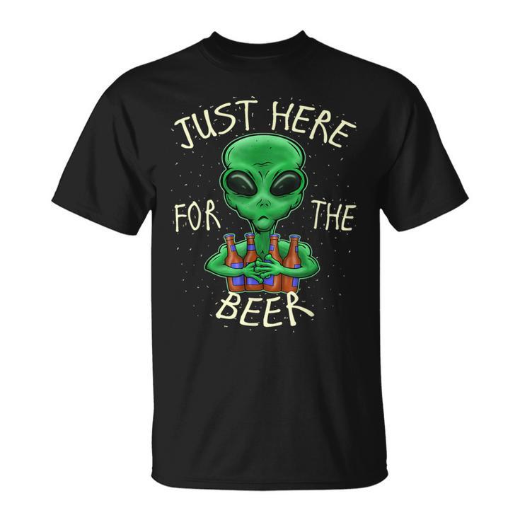 Just Here For The Beer Alien Graphic Beer T-Shirt