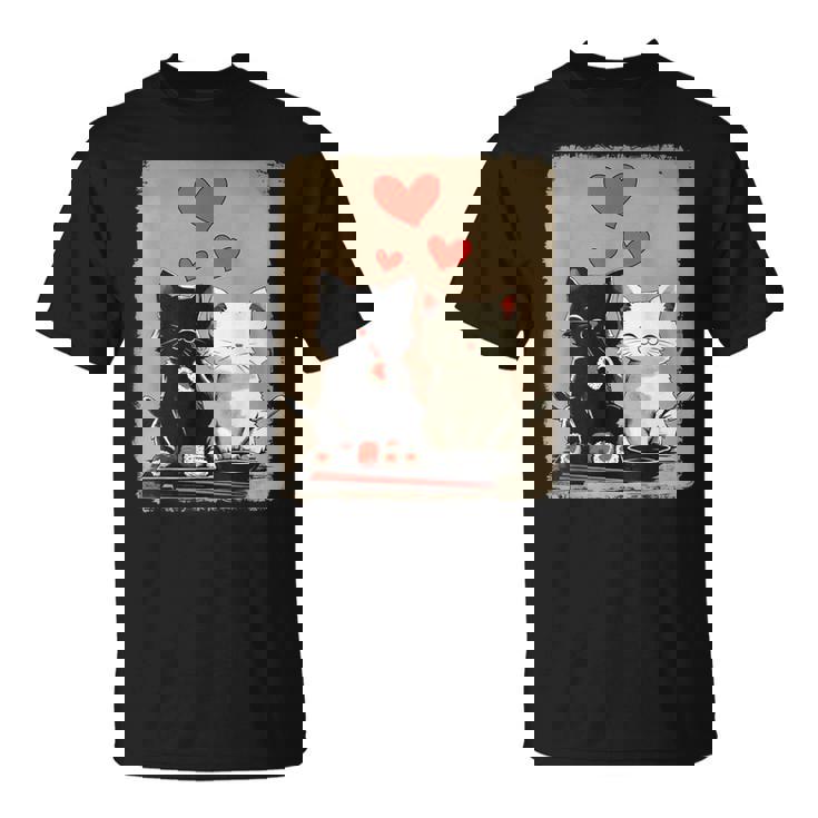 Kawaii Cat Couple Valentines Day Anime Cat Couple Heart Cat T-Shirt