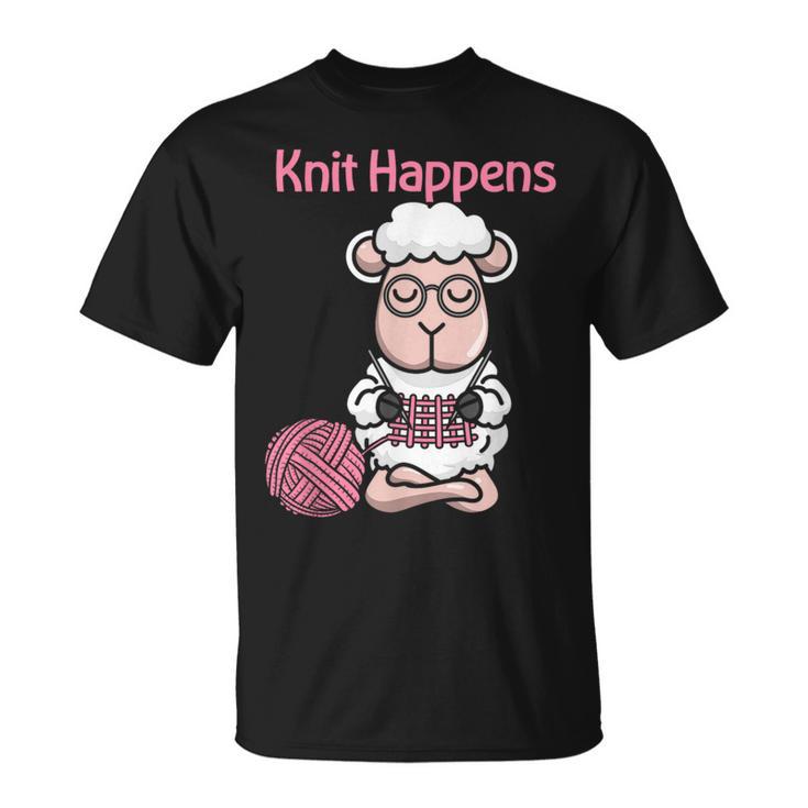 Knit Happens Cute Knitting Sheep For Knitters T-Shirt