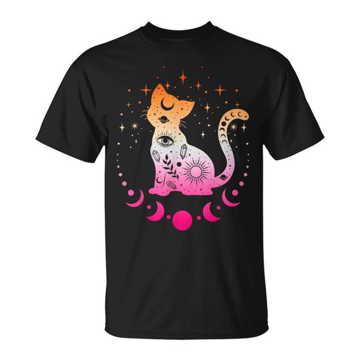 Lesbian Astrology Cat Moon Phases Lesbian Flag T-Shirt