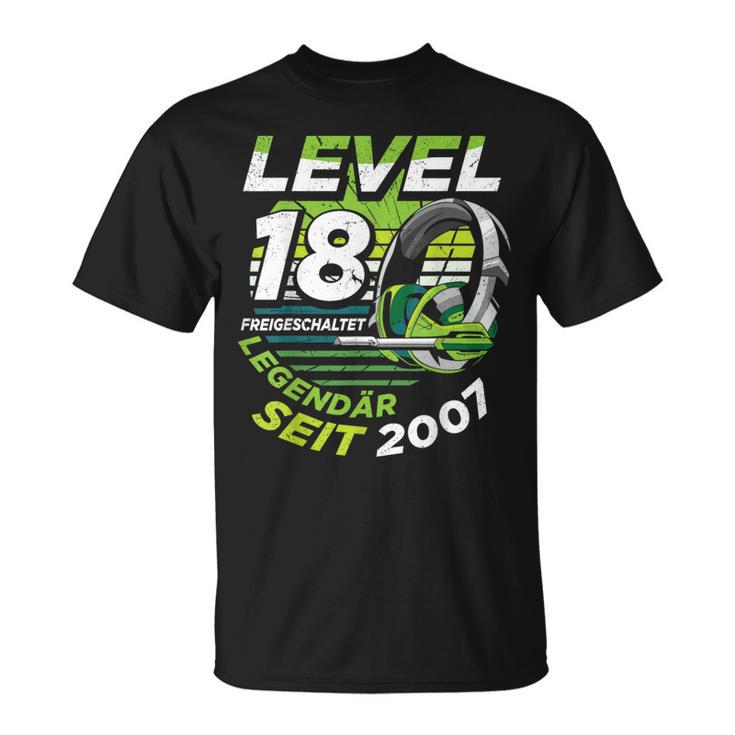 Level 18 Birthday Boy Gamer Man Decoration Age 2007 T-Shirt